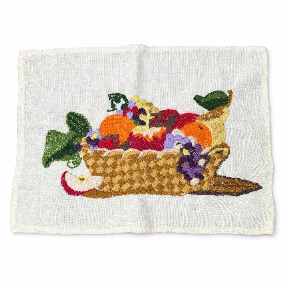 Handmade Vintage-Style Embroidered Harvest Cornucopia Table Mat 14" Fall Decor